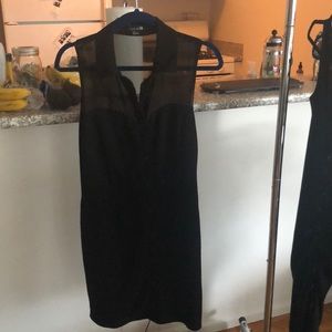Black knee-length dress with lace top